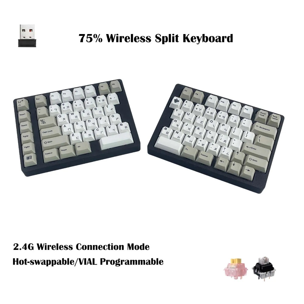 Tablet Accessories 3D Print - Teclado Mecánico Ergonómico Dividido WS75, Inalámbrico